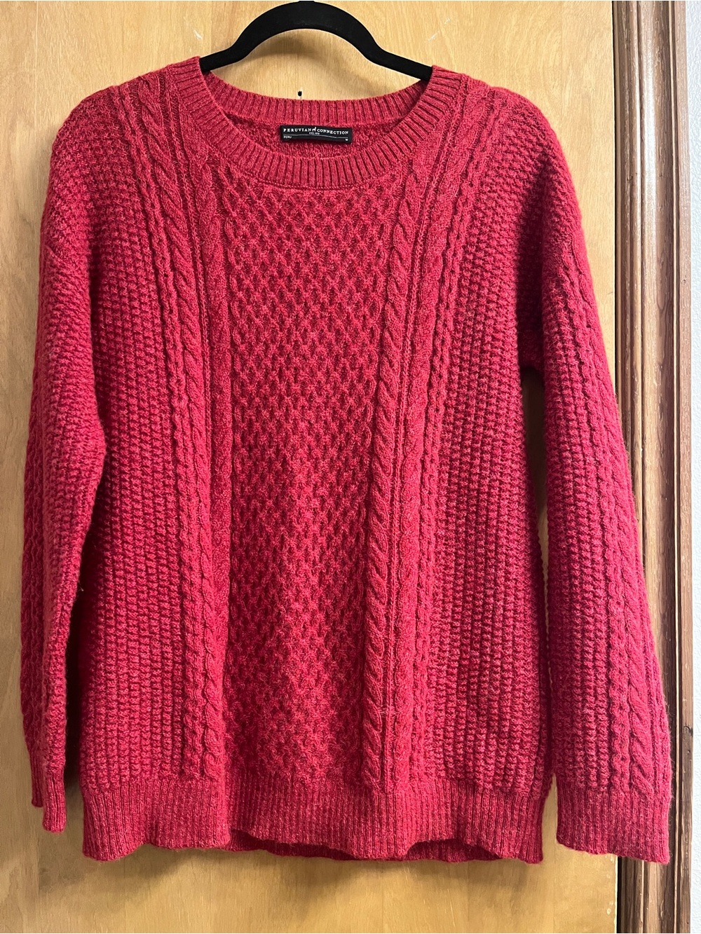 Peruvian Connection Alpaca Red Cable Knit Crewneck Sweater - M